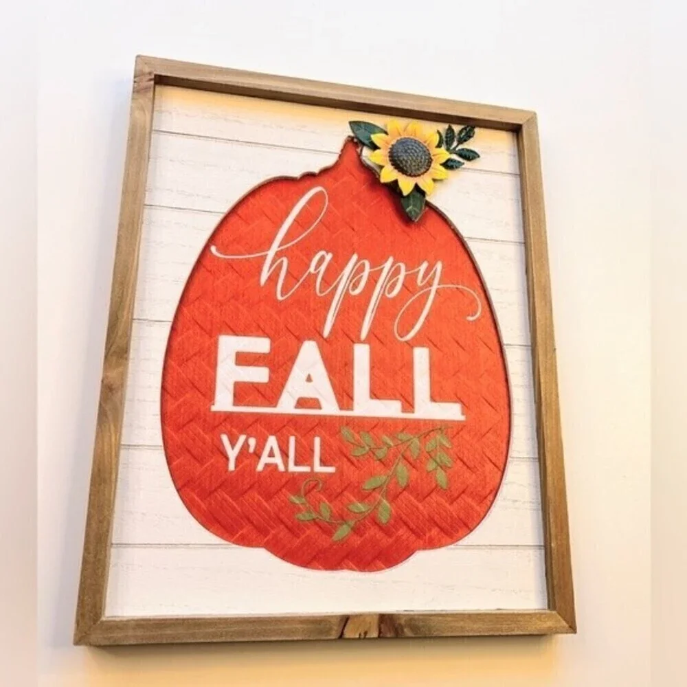 Happy Fall Y'all Sign Metal Sunflower Wooden Hanging Farmhouse Wall Front Door.